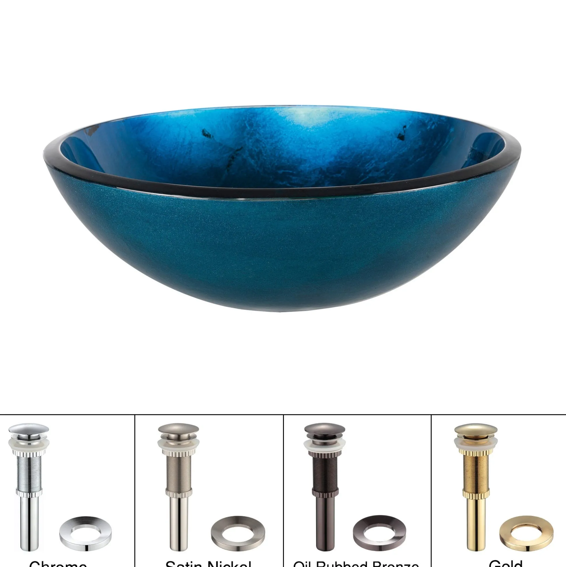 Irruption Blue Glass Vessel 16 1/2" Bathroom Sink w/ Pop-Up Drain in Satin Nickel