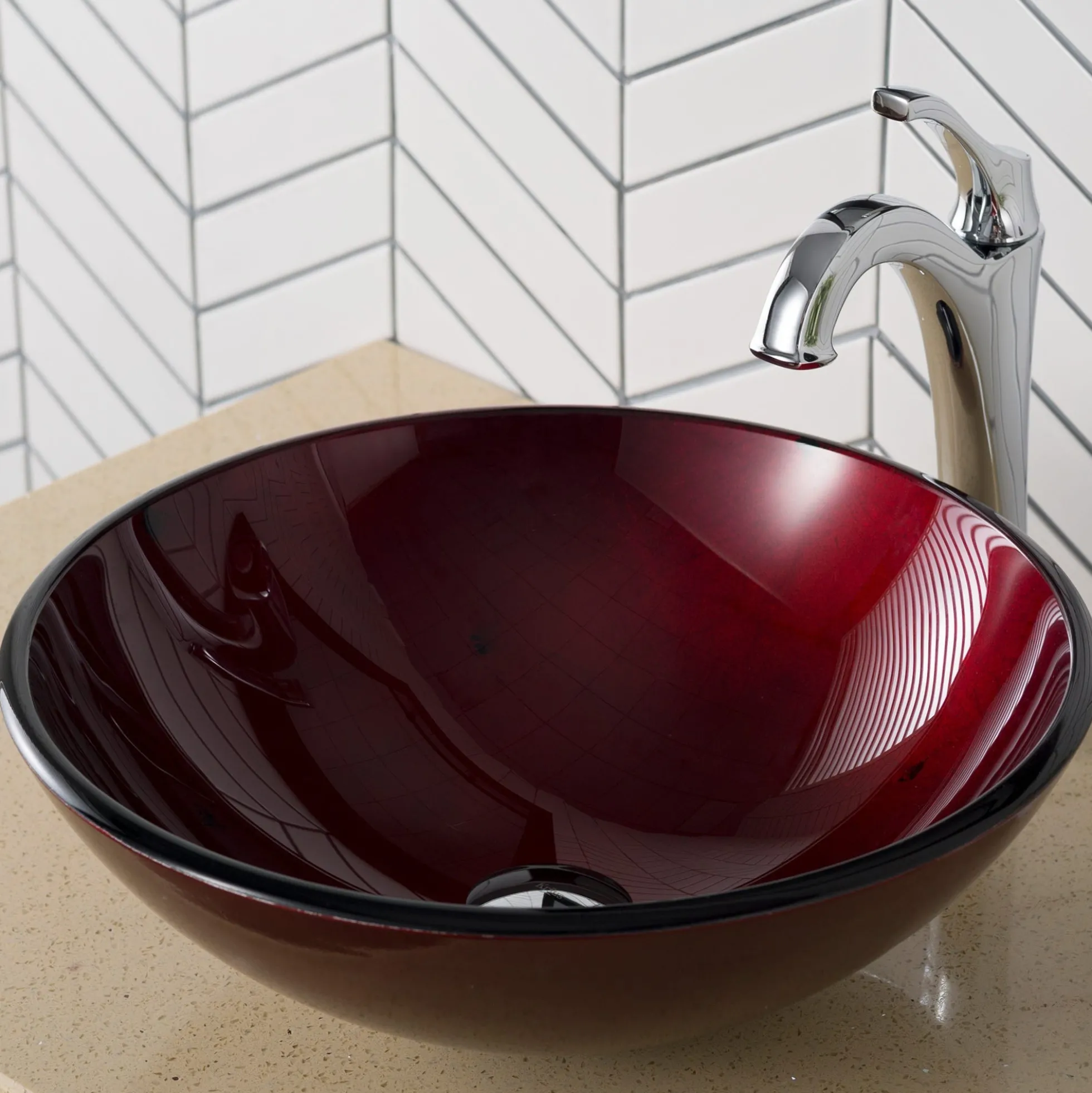 Irruption Red Glass Vessel 16 1/2" Bathroom Sink
