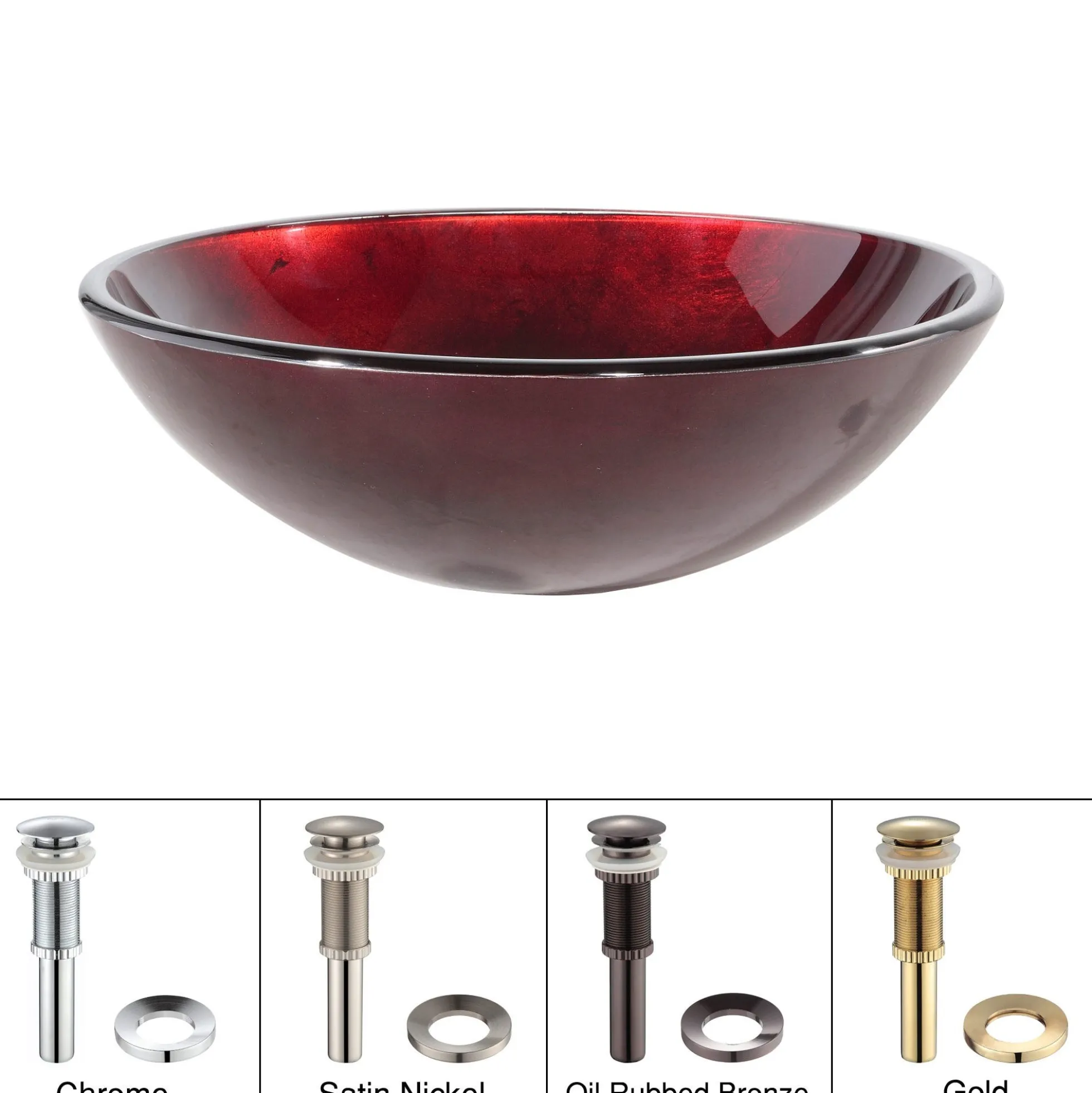 Irruption Red Glass Vessel 16 1/2" Bathroom Sink w/ Pop-Up Drain in Chrome