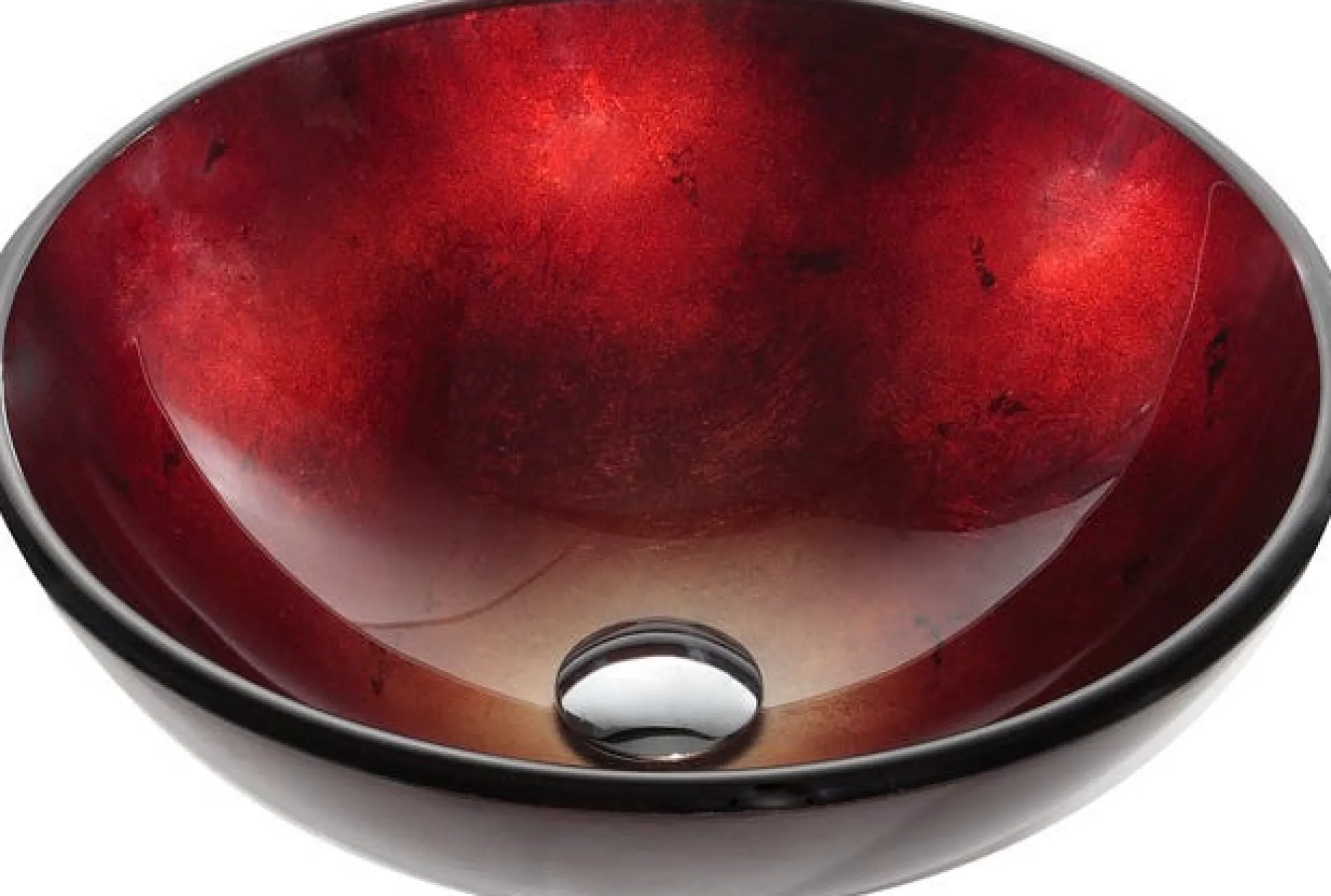 Irruption Red Glass Vessel 16 1/2" Bathroom Sink w/ Pop-Up Drain in Chrome