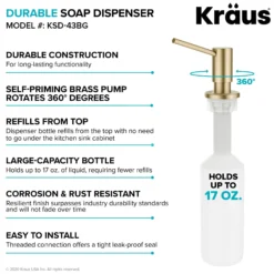 Kitchen Soap and Lotion Dispenser in Brushed Gold