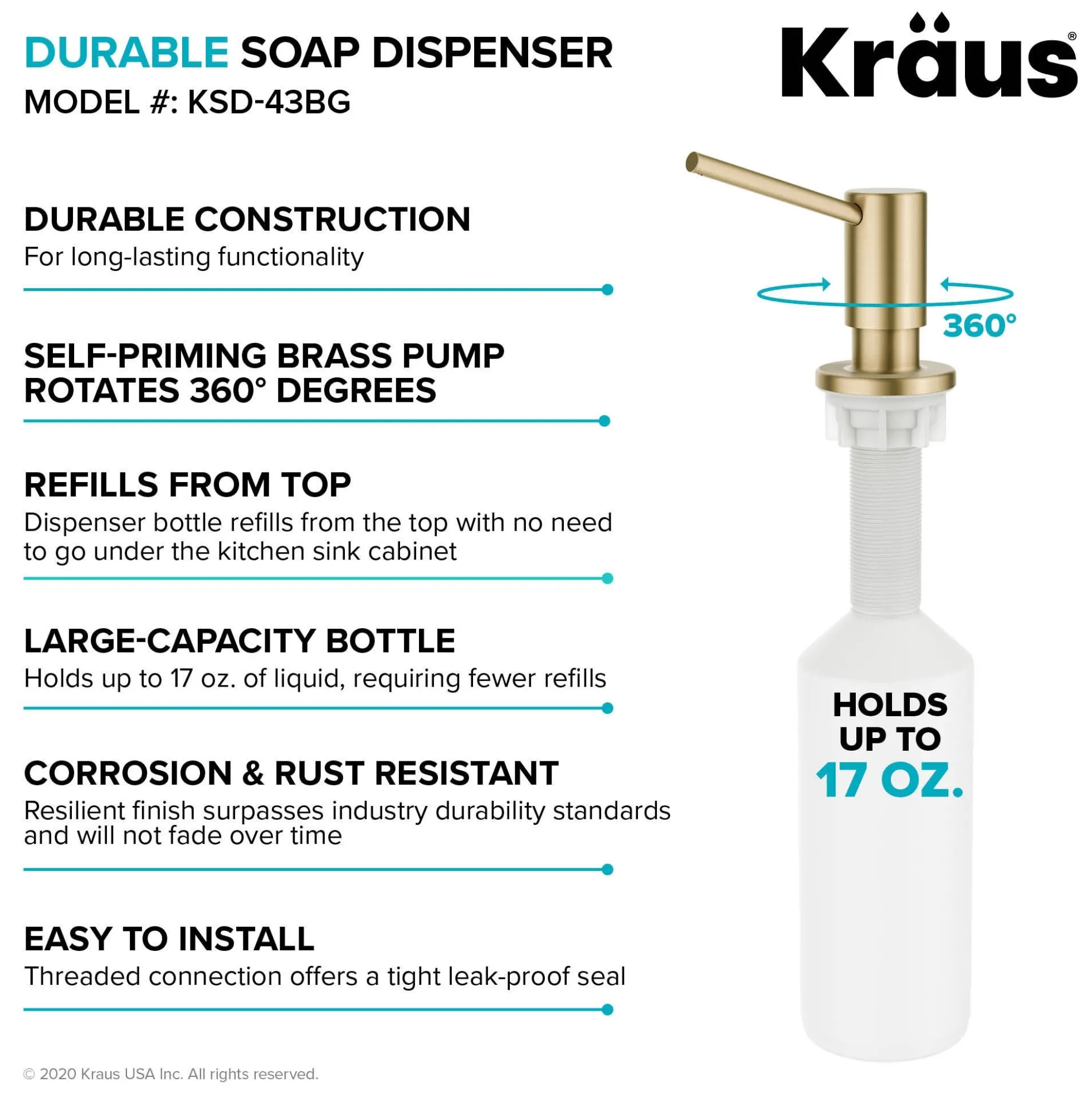 Kitchen Soap and Lotion Dispenser in Brushed Gold