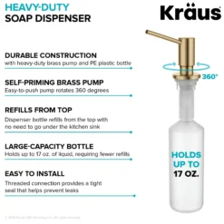 Kitchen Soap and Lotion Dispenser in Spot-Free Brushed Brass