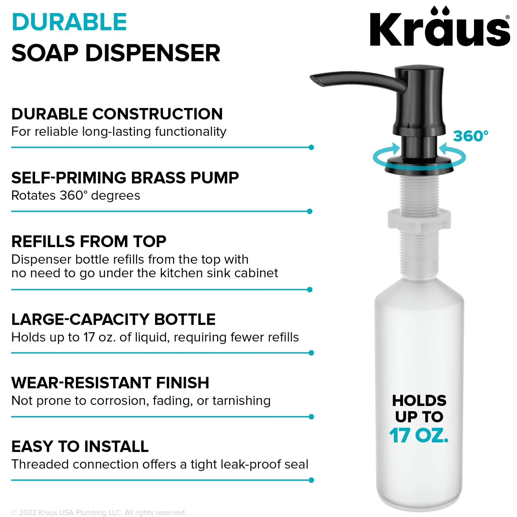 Kitchen Soap and Lotion Dispenser in Spot-Free Black Stainless Steel