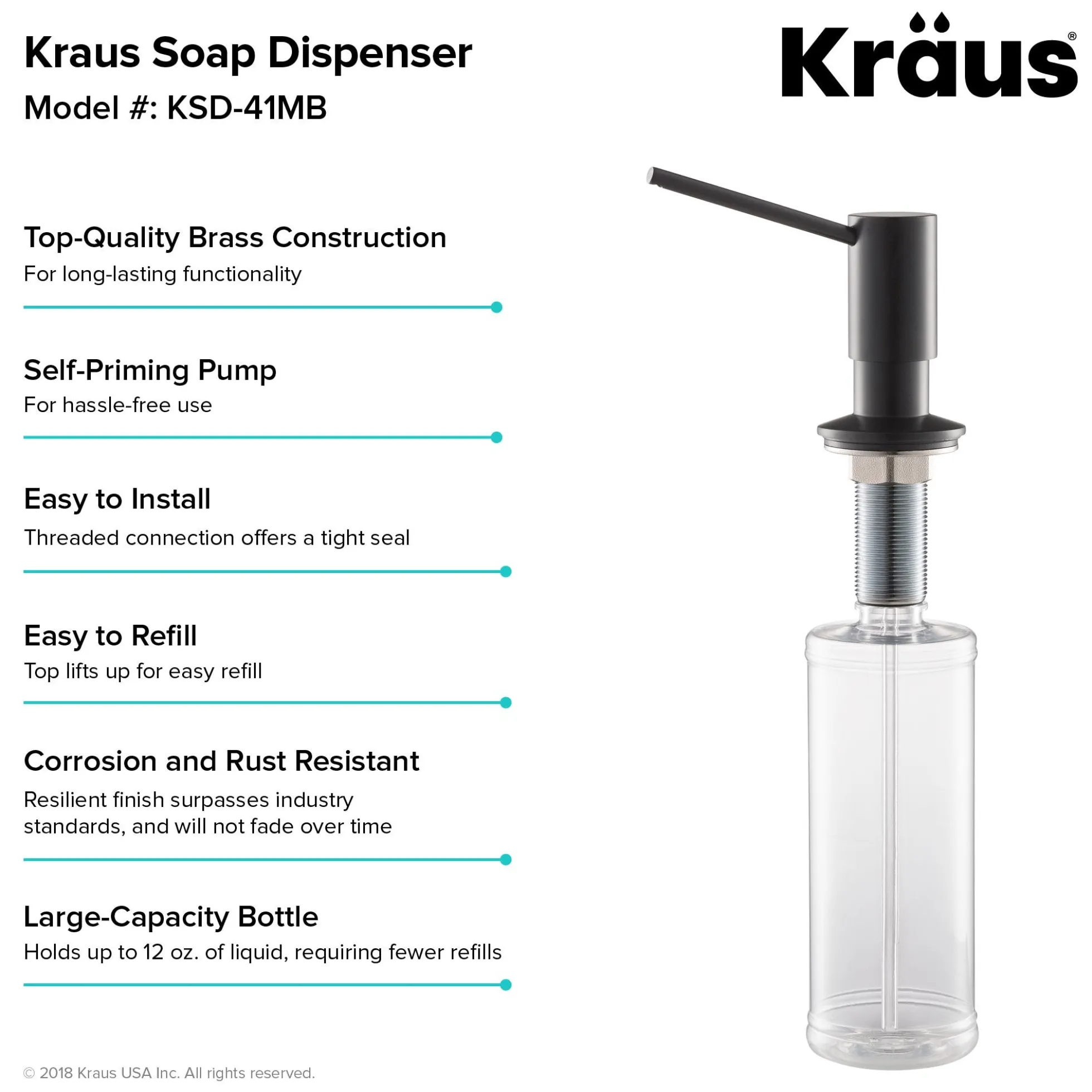 Kitchen Soap and Lotion Dispenser in Matte Black