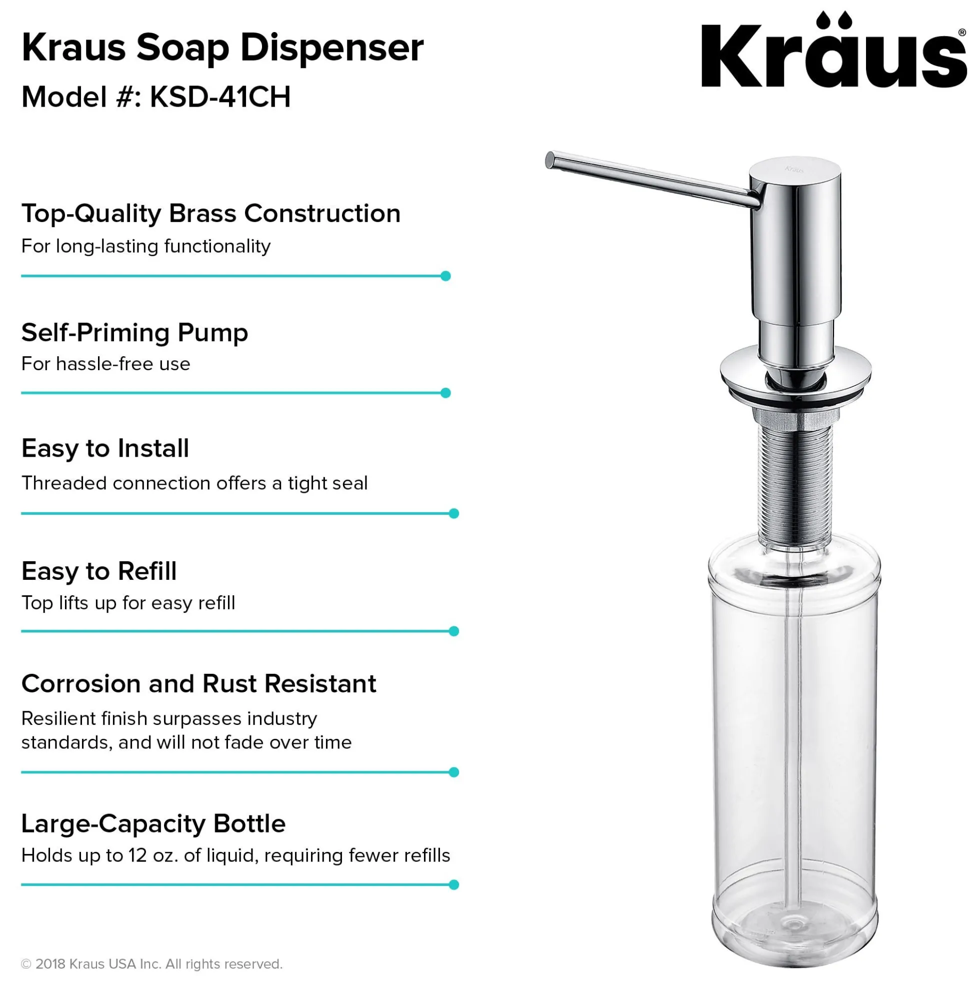 Kitchen Soap and Lotion Dispenser in Chrome