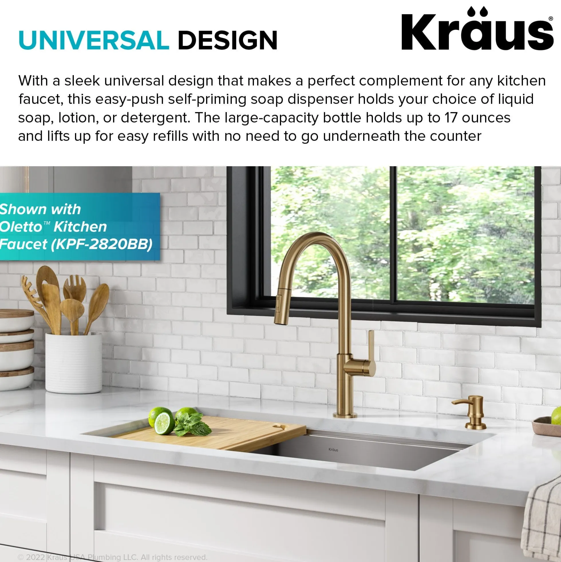 Kitchen Soap and Lotion Dispenser in Brushed Brass