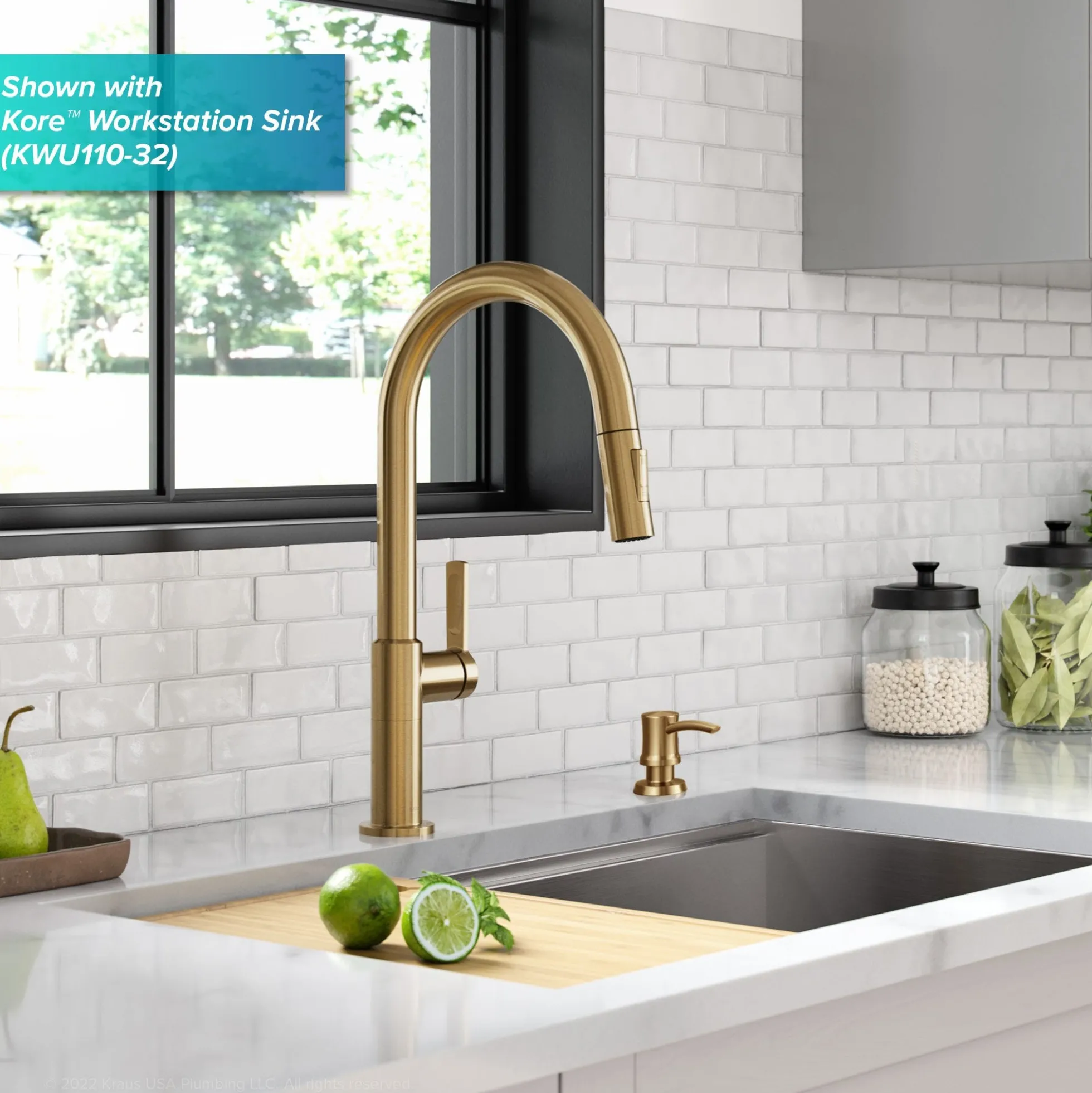 Kitchen Soap and Lotion Dispenser in Brushed Brass