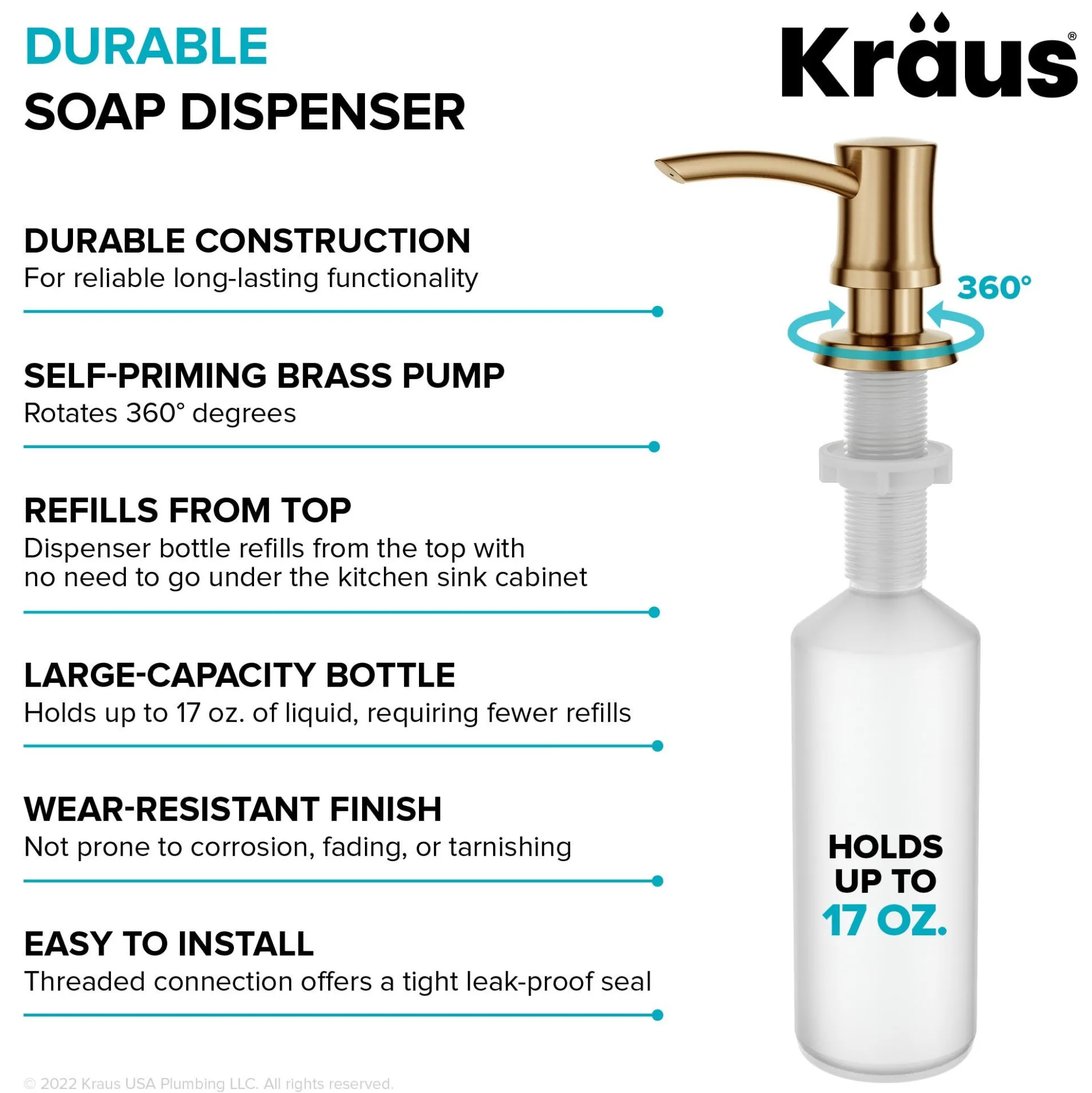 Kitchen Soap and Lotion Dispenser in Brushed Brass