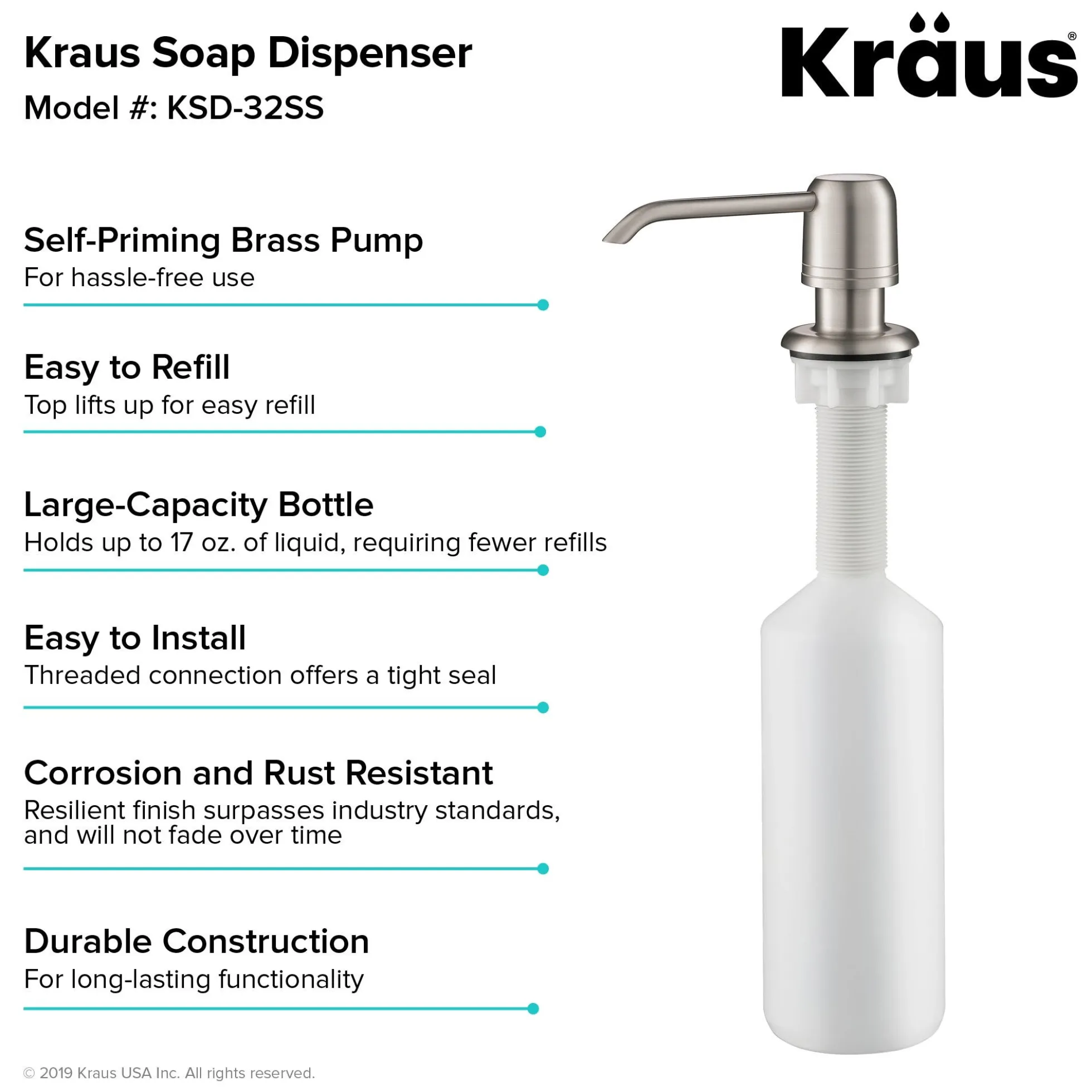Kitchen Soap and Lotion Dispenser in Stainless Steel