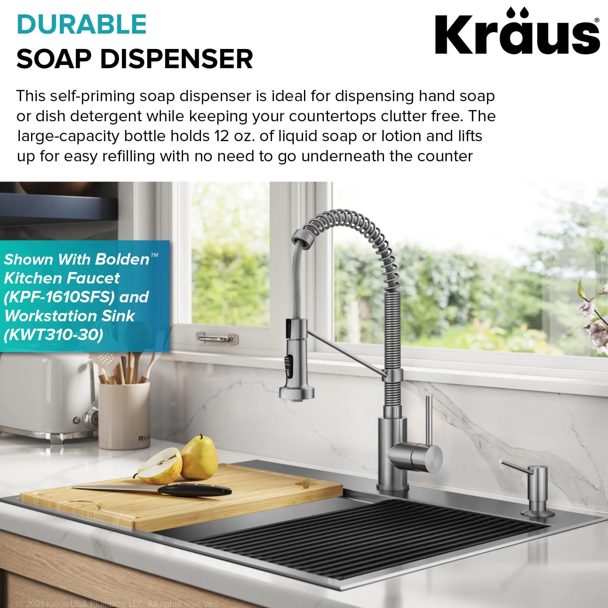 Kitchen Soap and Lotion Dispenser in Spot Free Stainless Steel