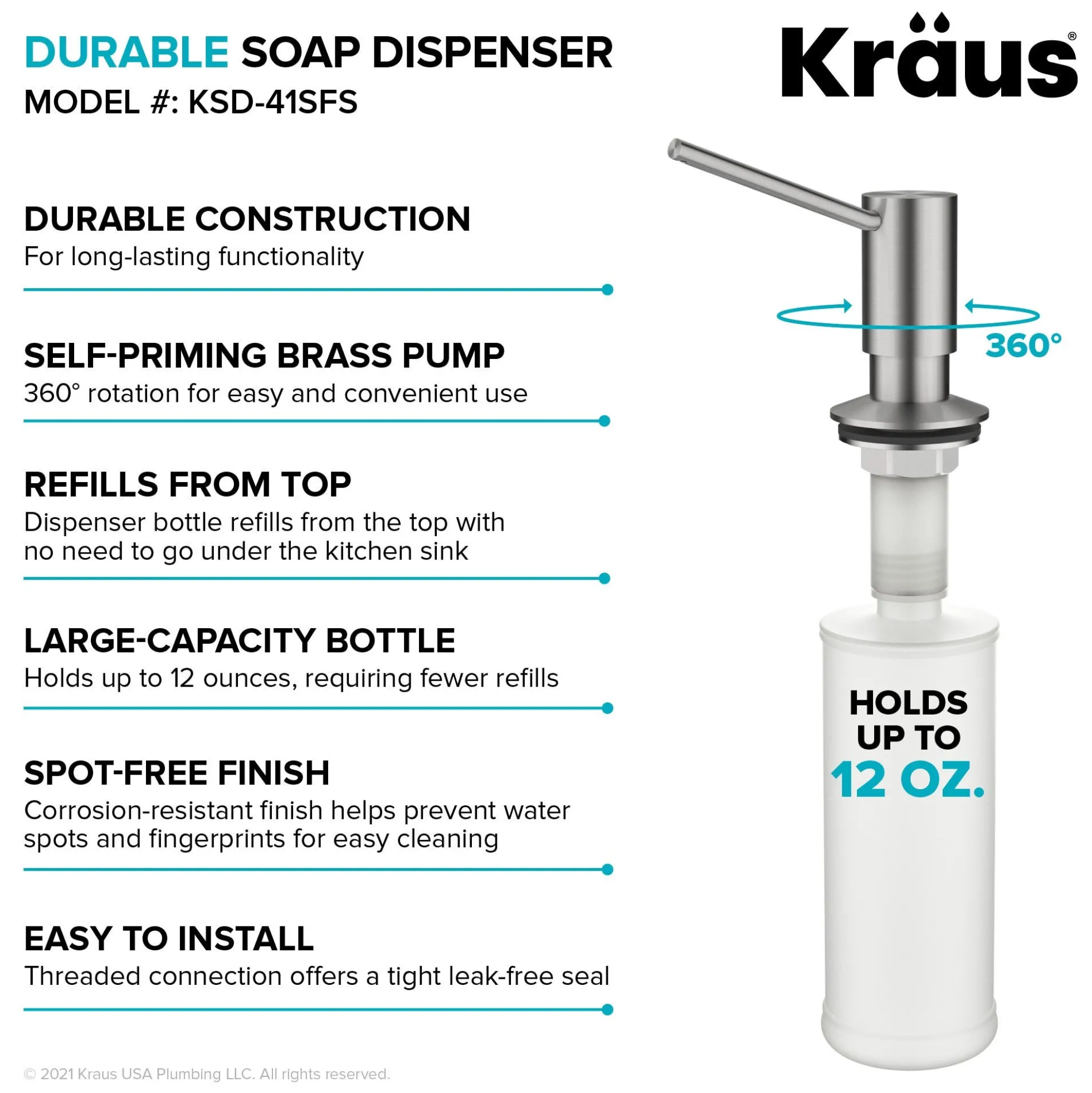 Kitchen Soap and Lotion Dispenser in Spot Free Stainless Steel