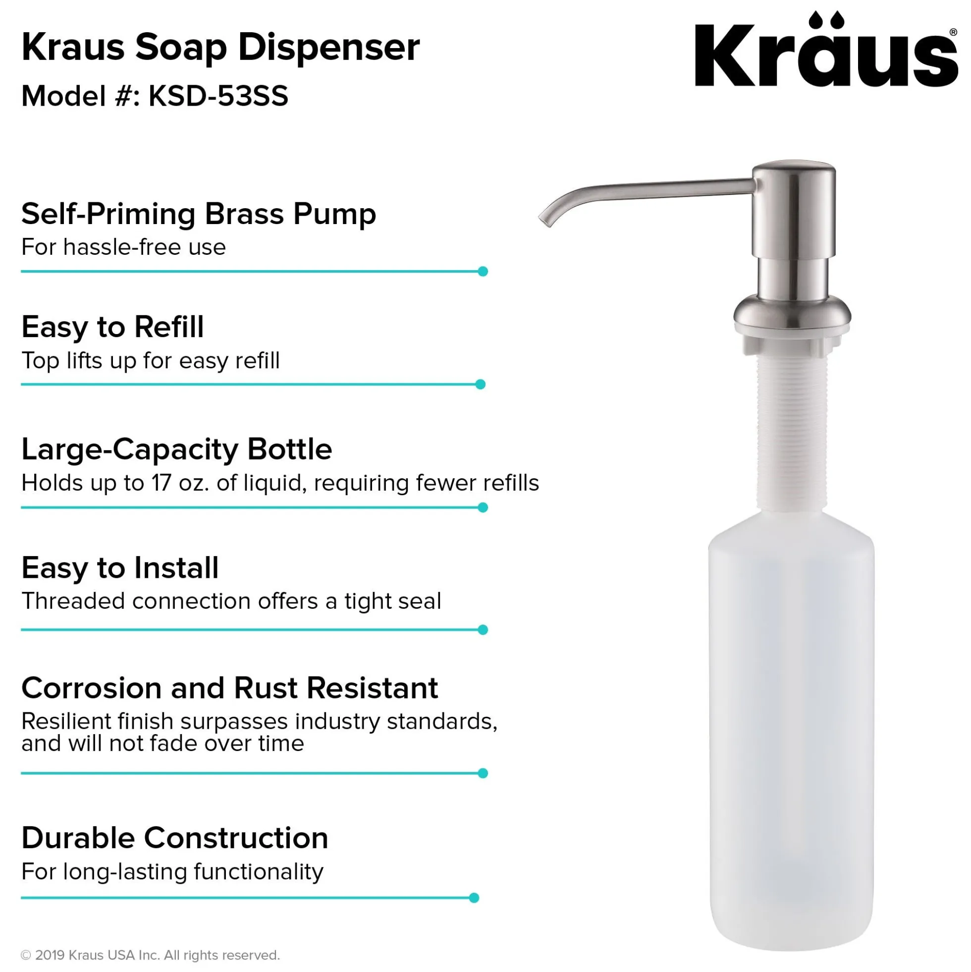 Kitchen Soap and Lotion Dispenser in Stainless Steel