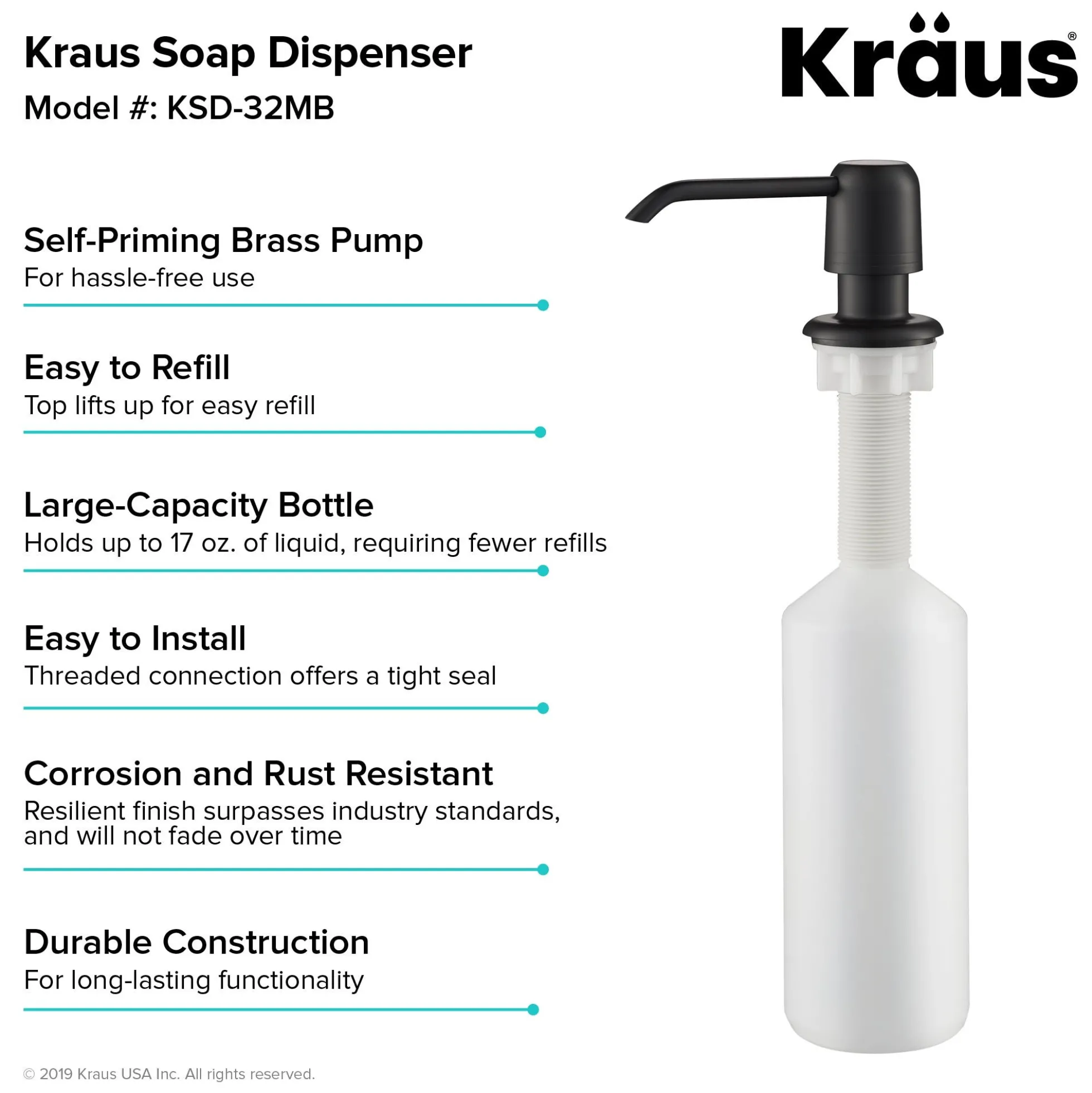 Kitchen Soap and Lotion Dispenser in Matte Black
