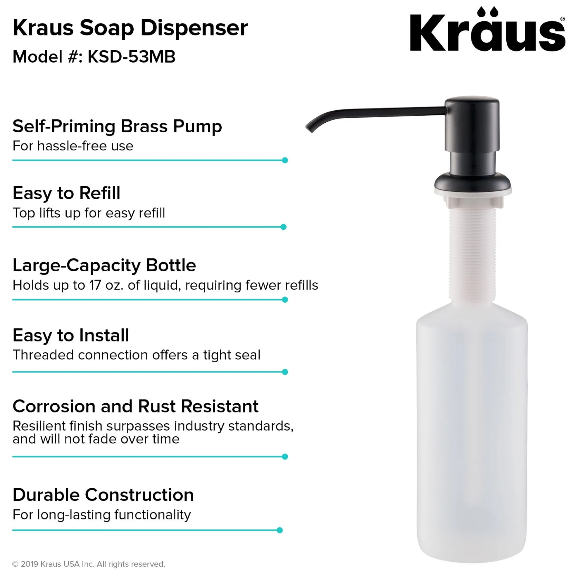 Kitchen Soap and Lotion Dispenser in Matte Black