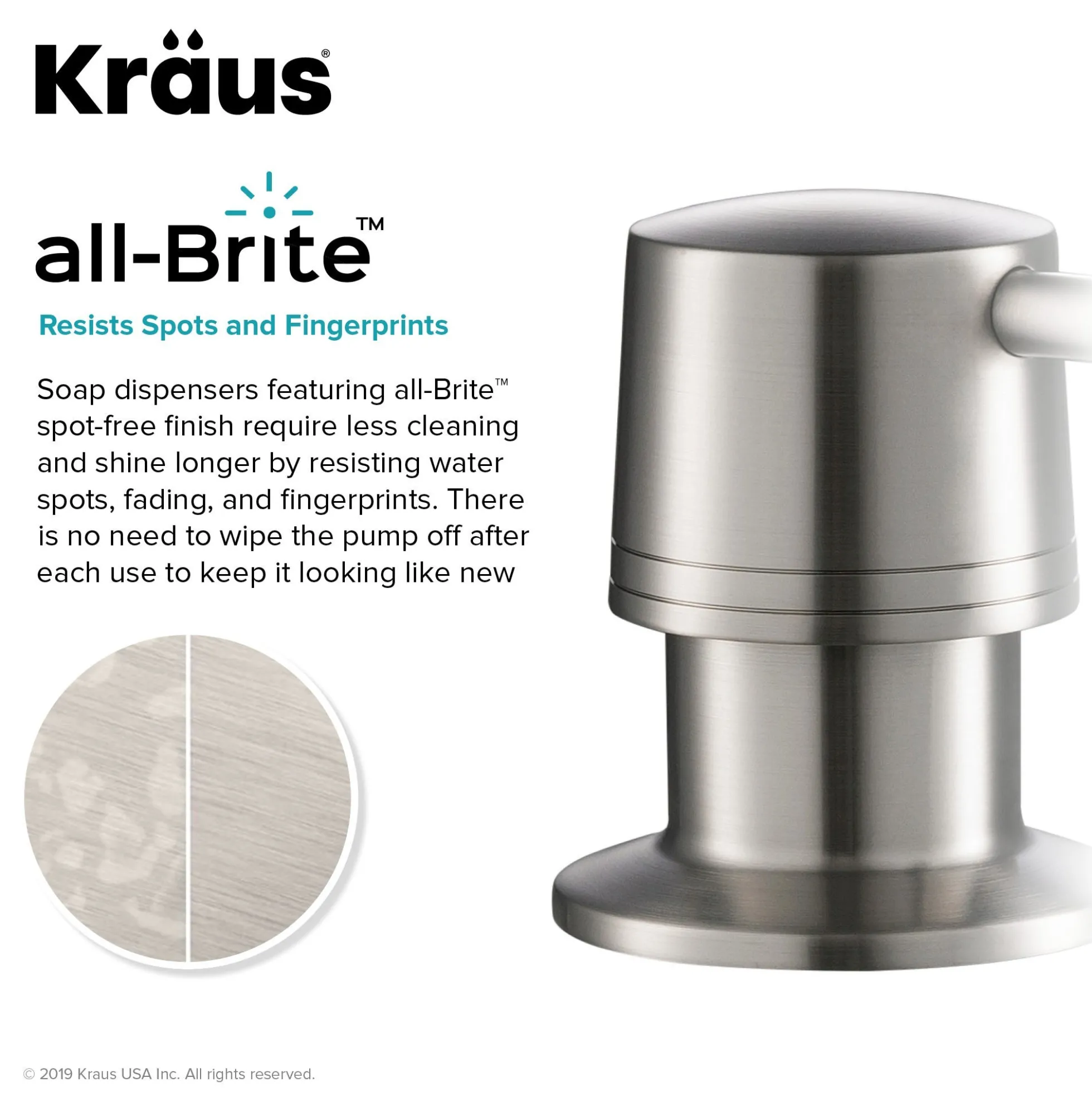 Kitchen Soap and Lotion Dispenser in Spot Free Stainless Steel
