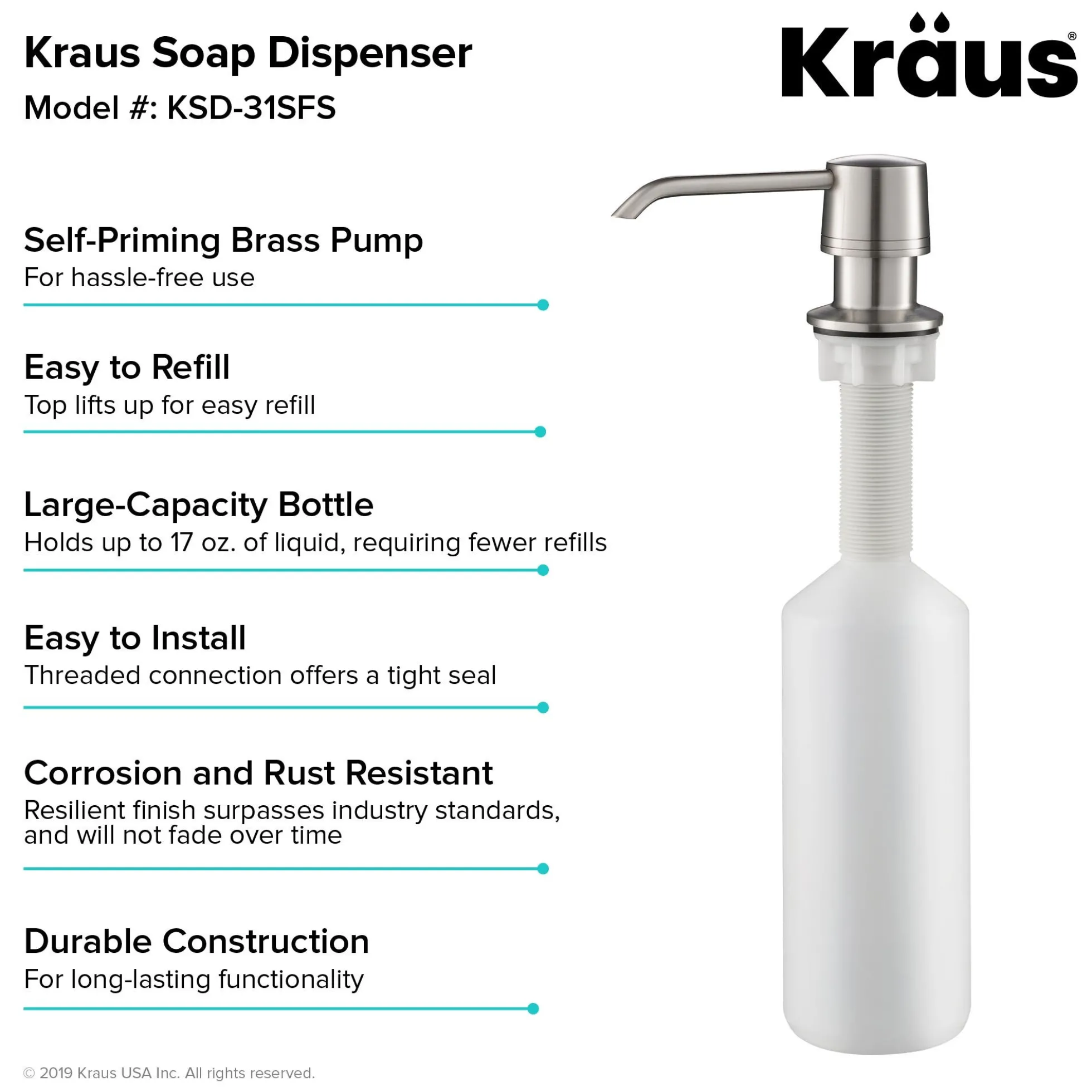 Kitchen Soap and Lotion Dispenser in Spot Free Stainless Steel