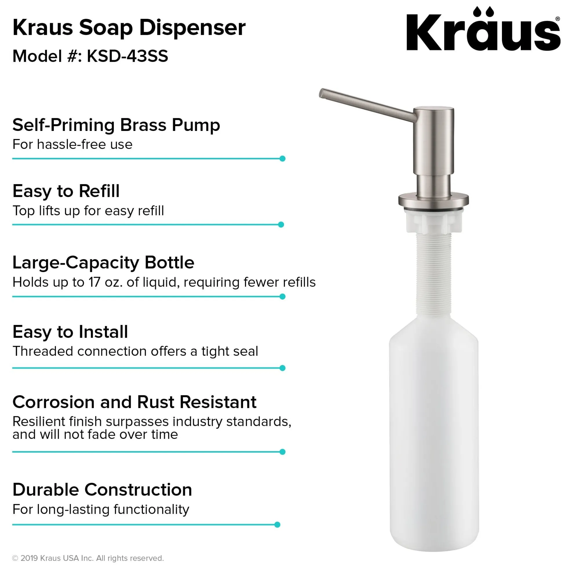Kitchen Soap and Lotion Dispenser in Stainless Steel