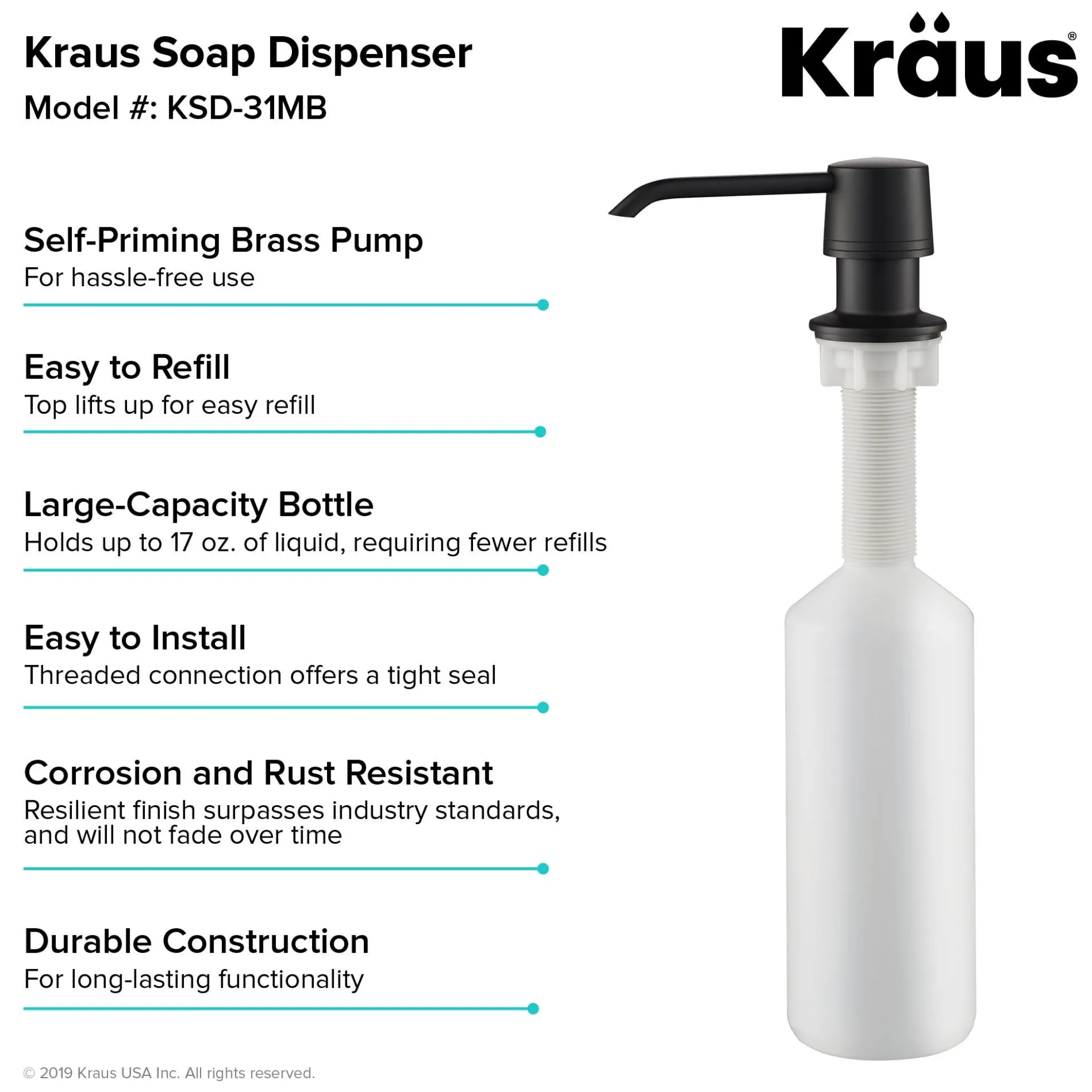 Kitchen Soap and Lotion Dispenser in Matte Black