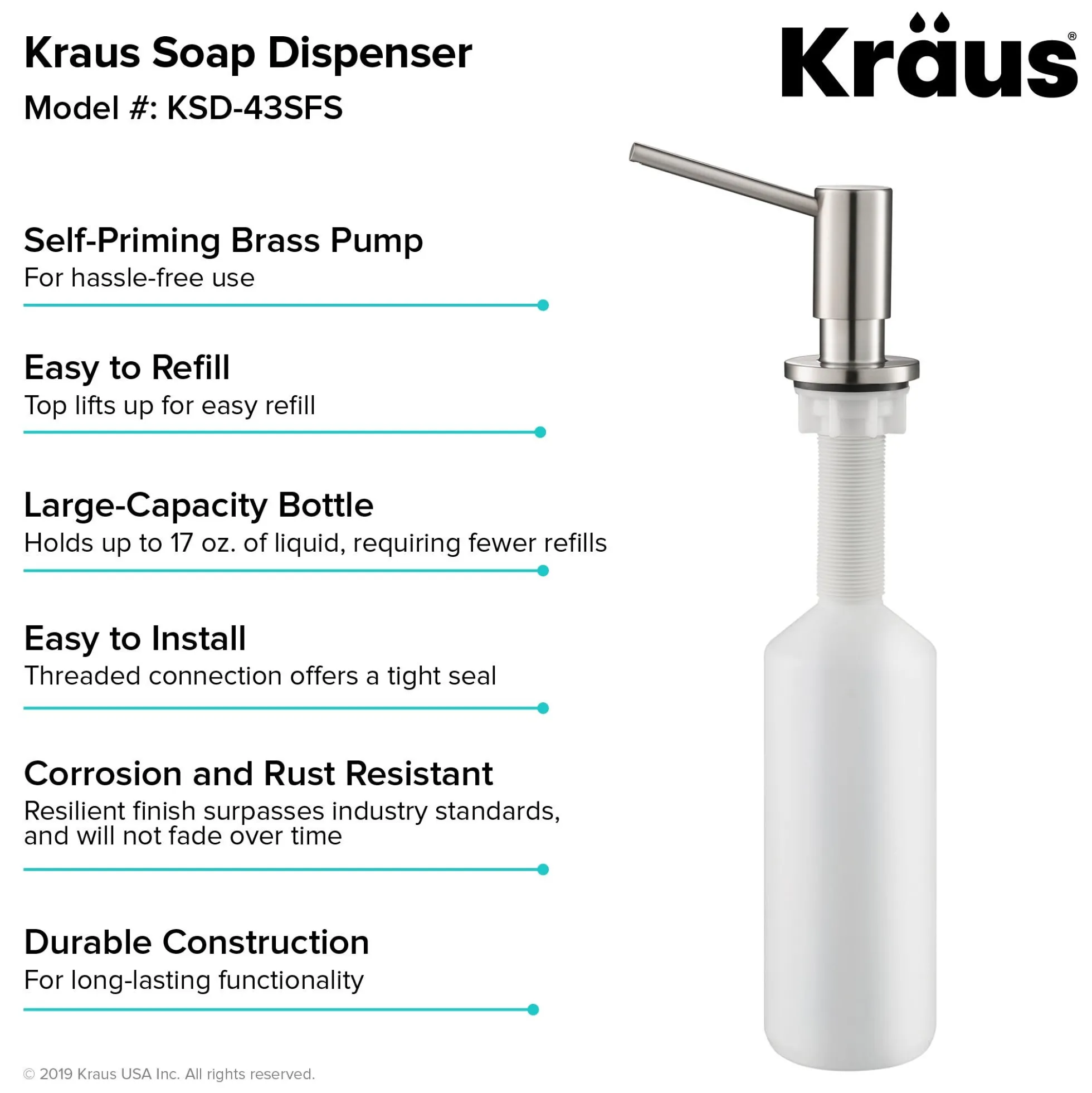 Kitchen Soap and Lotion Dispenser in Spot Free Stainless Steel