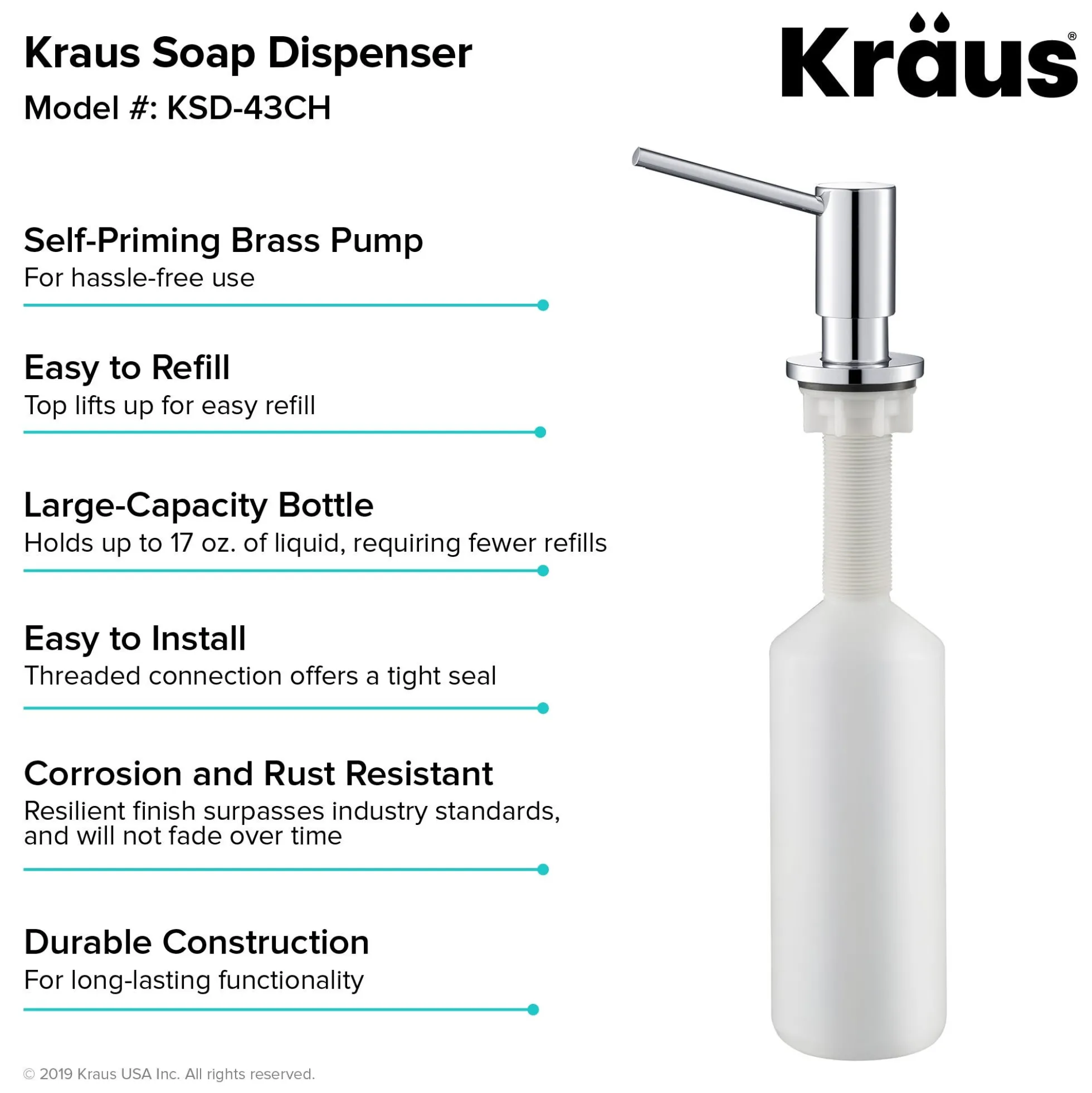 Kitchen Soap and Lotion Dispenser in Chrome