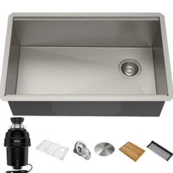 Kore™ Workstation 32-inch Undermount 16 Gauge Single Bowl Stainless Steel Kitchen Sink with WasteGuard™ 1 HP Continuous Feed Garbage Disposal