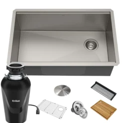 Kore™ Workstation 32-inch Undermount 16 Gauge Single Bowl Stainless Steel Kitchen Sink with Accessories (Pack of 5) with WasteGuard™ Continuous Feed Garbage Disposal