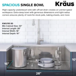 Kore™ Workstation 30-inch Undermount 16 Gauge Single Bowl Stainless Steel Kitchen Sink with Accessories (Pack of 5) with WasteGuard™ Continuous Feed Garbage Disposal