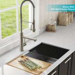 Kore™ Workstation 33-inch Undermount 16 Gauge Double Bowl Stainless Steel Kitchen Sink with Accessories (Pack of 8) with WasteGuard™ Continuous Feed Garbage Disposal