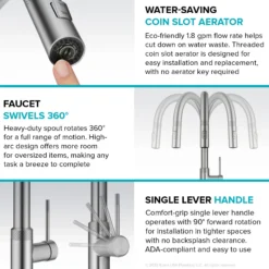 Modern Industrial Pull-Down Single Handle Kitchen Faucet in Brushed Gold