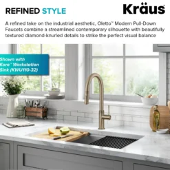 Modern Industrial Pull-Down Single Handle Kitchen Faucet in Brushed Gold
