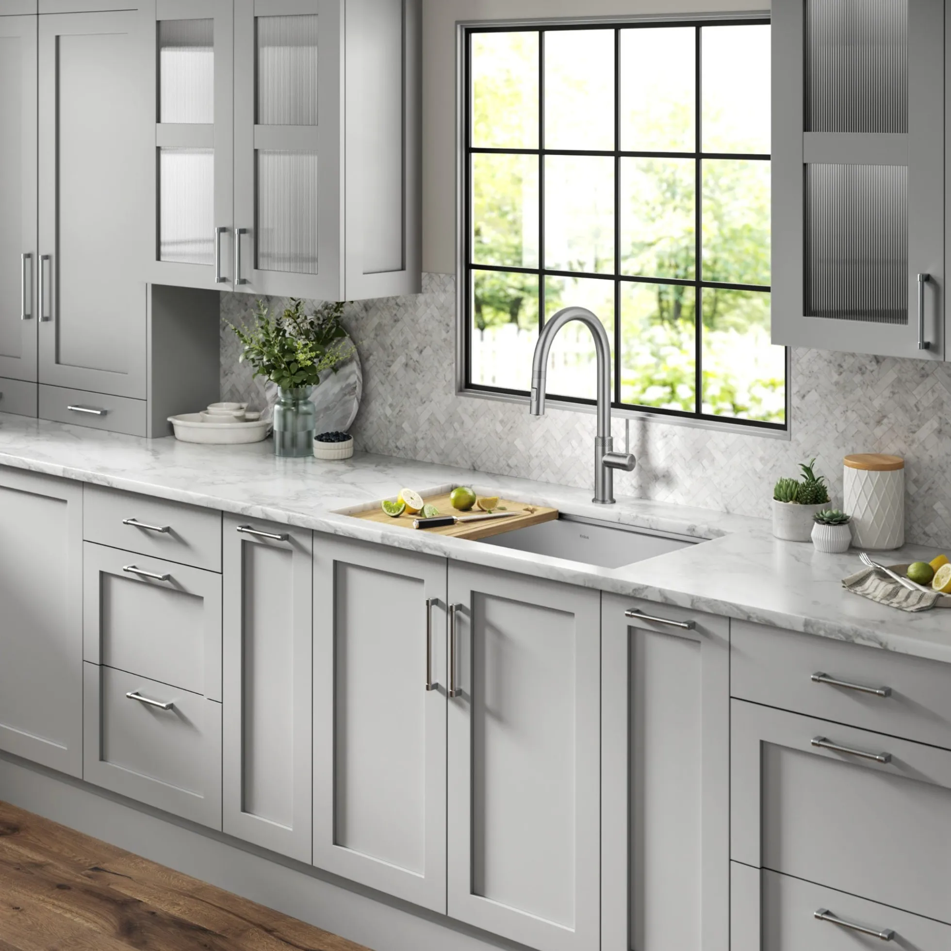 Modern Industrial Pull-Down Single Handle Kitchen Faucet in Spot Free Stainless Steel