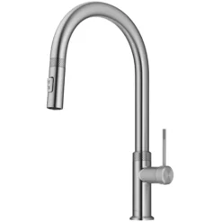 Modern Industrial Pull-Down Single Handle Kitchen Faucet in Spot Free Stainless Steel
