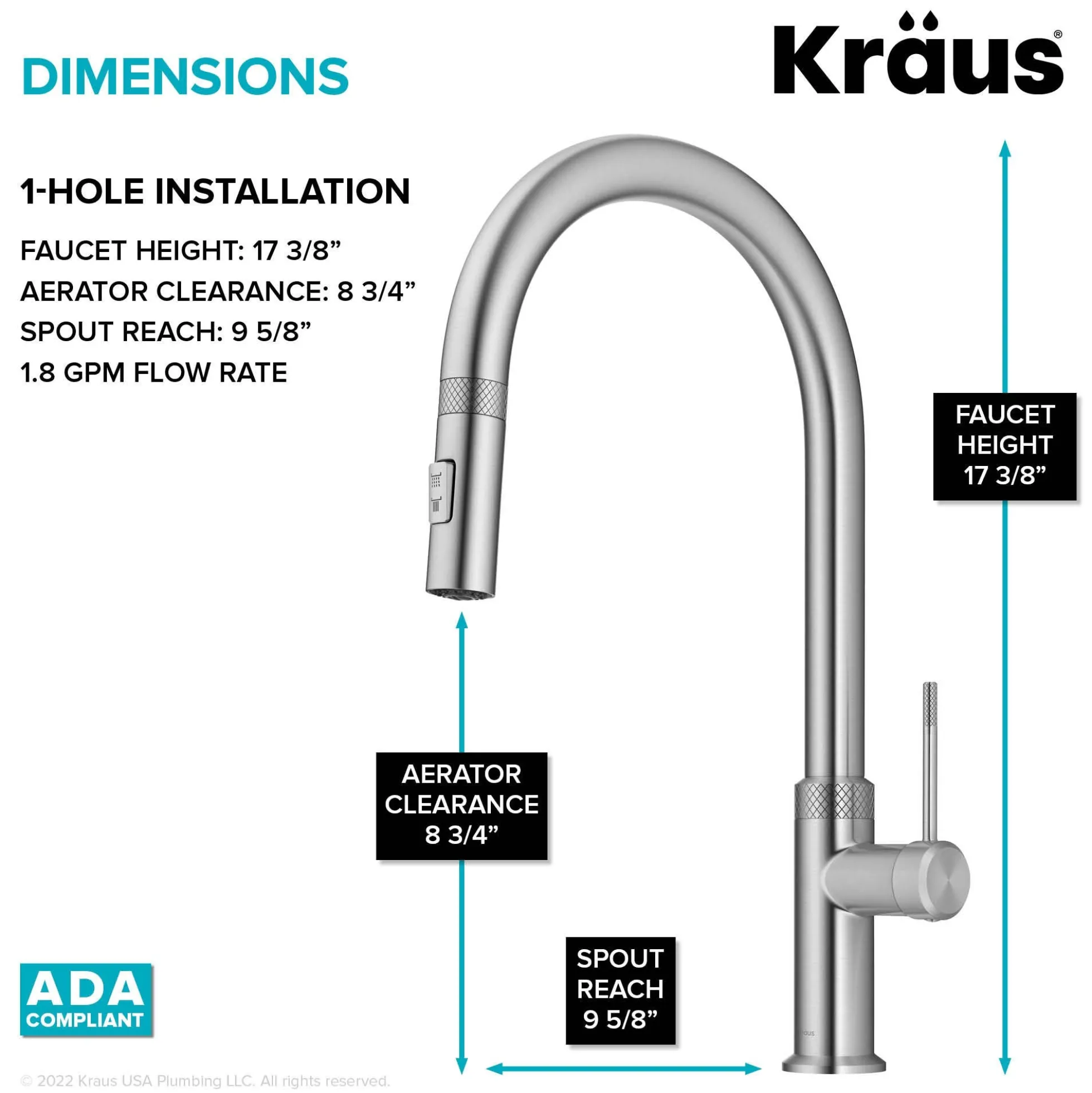 Modern Industrial Pull-Down Single Handle Kitchen Faucet in Spot Free Stainless Steel