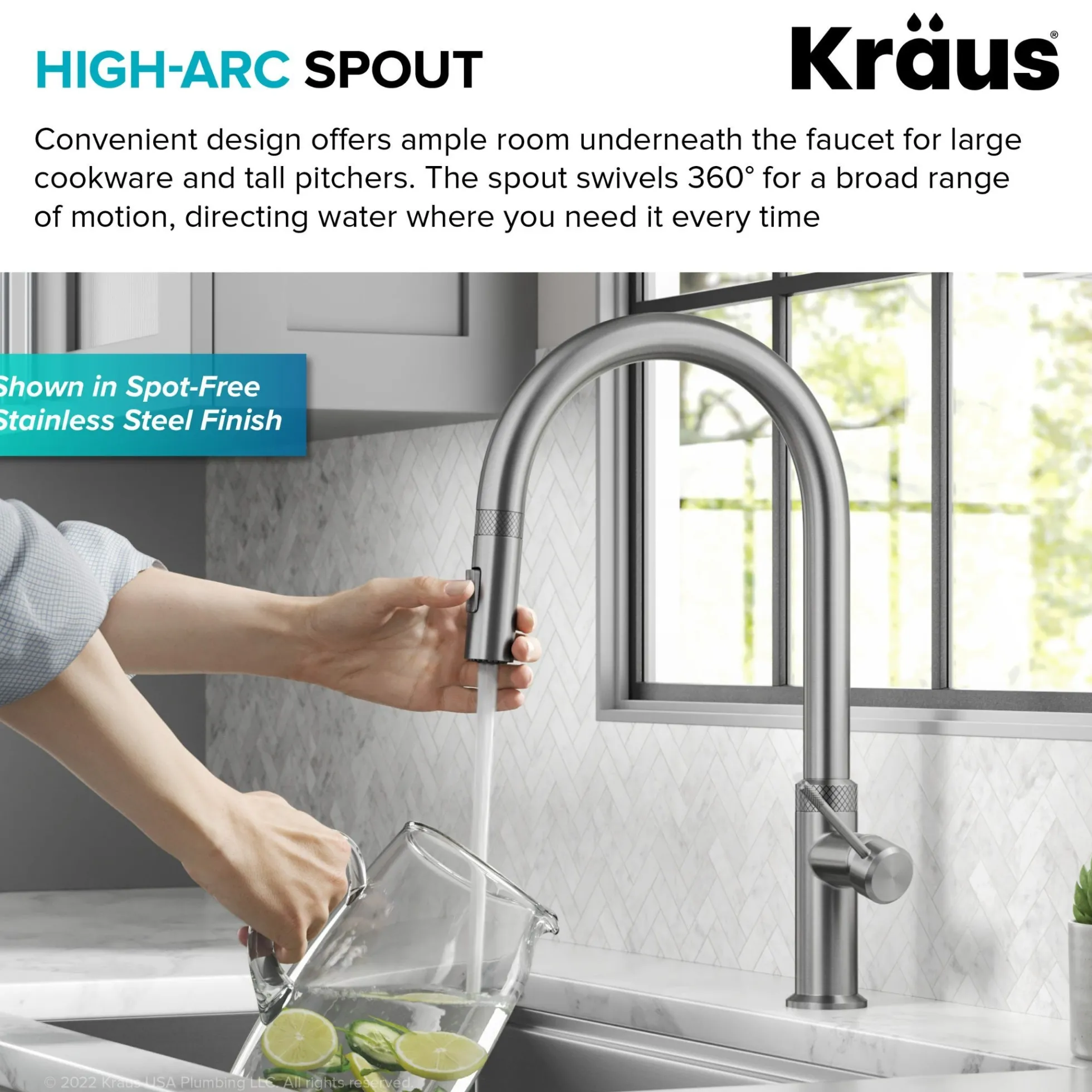 Modern Industrial Pull-Down Single Handle Kitchen Faucet in Spot Free Stainless Steel