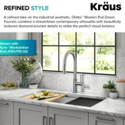 Modern Industrial Pull-Down Single Handle Kitchen Faucet in Spot Free Stainless Steel