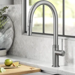 Modern Industrial Pull-Down Single Handle Kitchen Faucet in Spot Free Stainless Steel