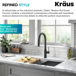 Modern Industrial Pull-Down Single Handle Kitchen Faucet in Matte Black