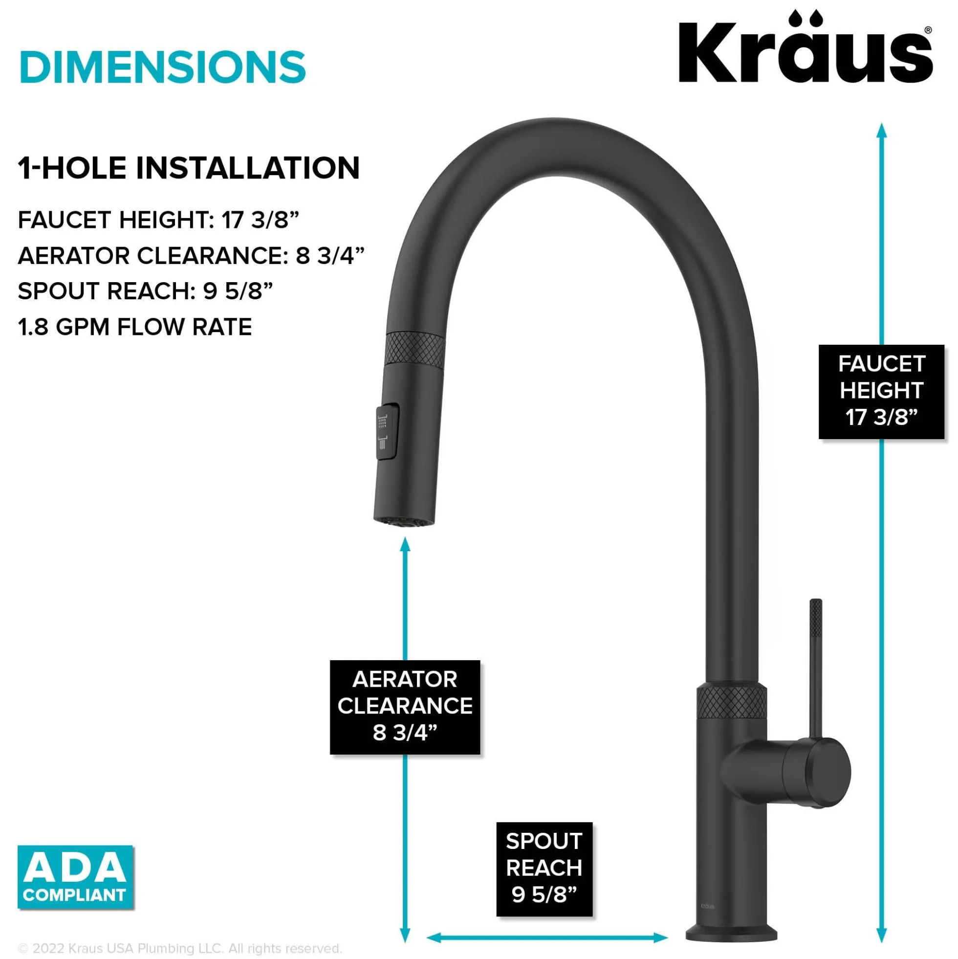Modern Industrial Pull-Down Single Handle Kitchen Faucet in Matte Black