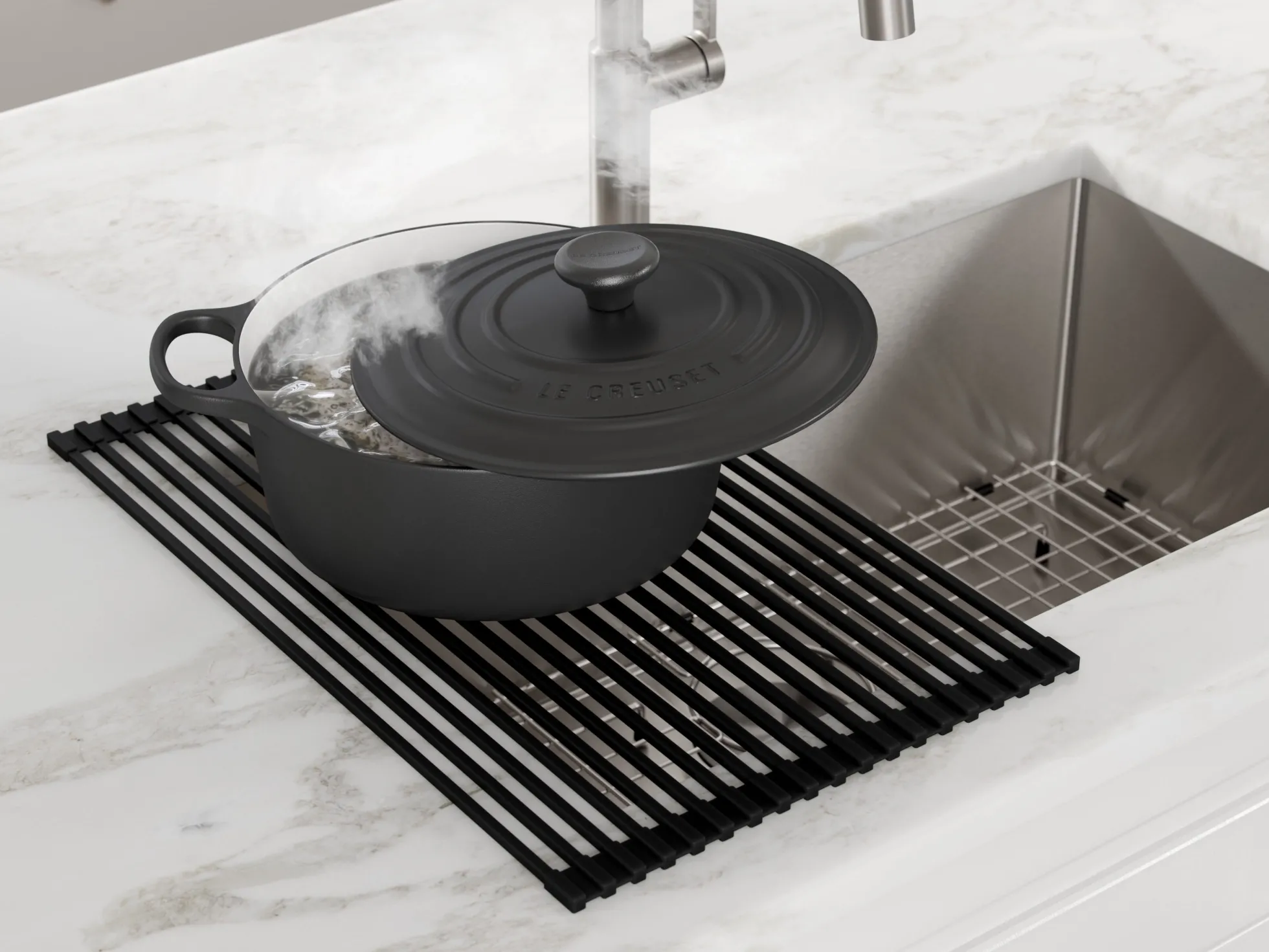 Multipurpose Over-Sink Roll-Up Dish Drying Rack in Night Black