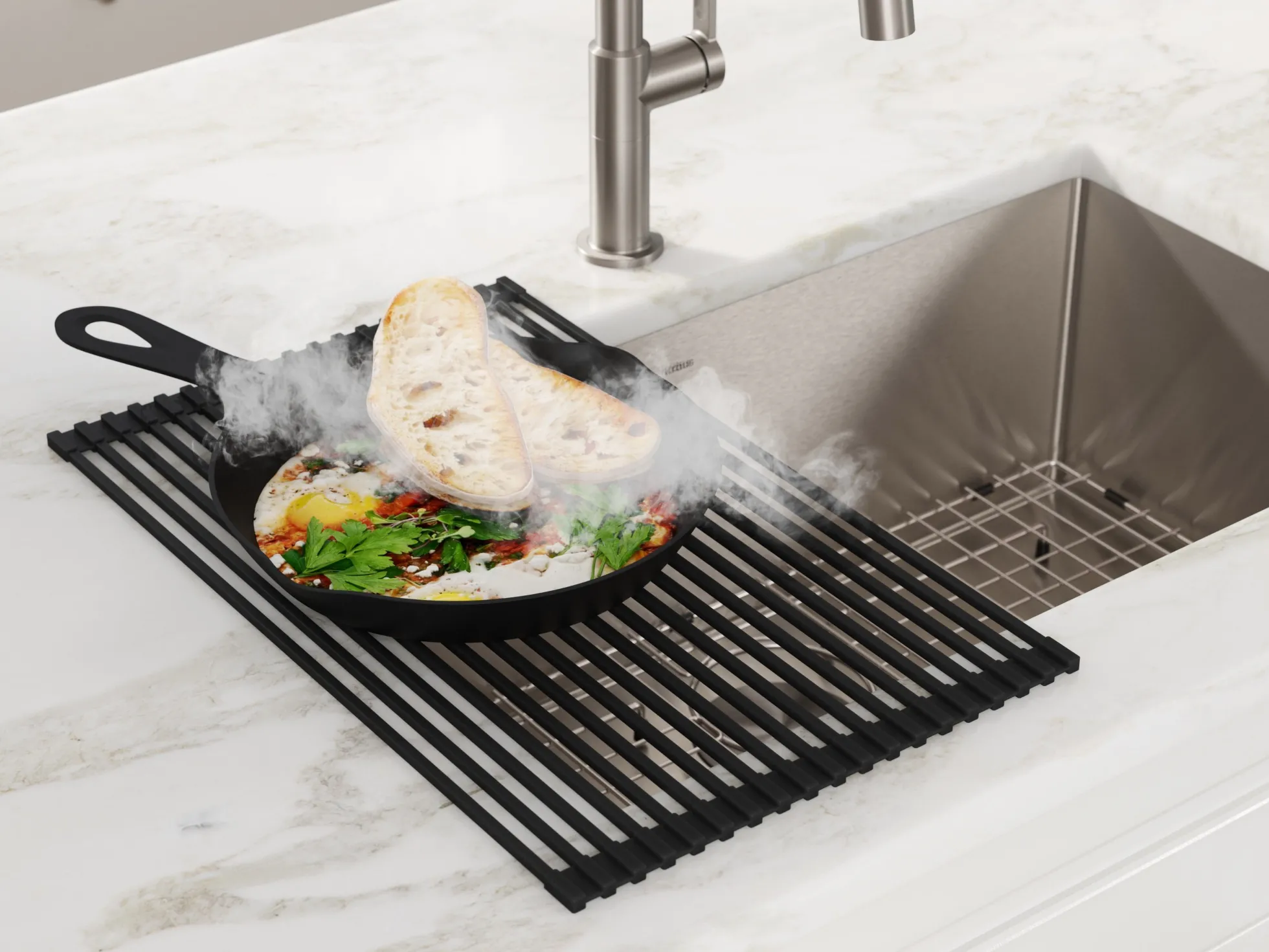 Multipurpose Over-Sink Roll-Up Dish Drying Rack in Night Black