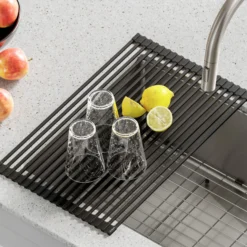 Multipurpose Over-Sink Roll-Up Dish Drying Rack in Jet Black