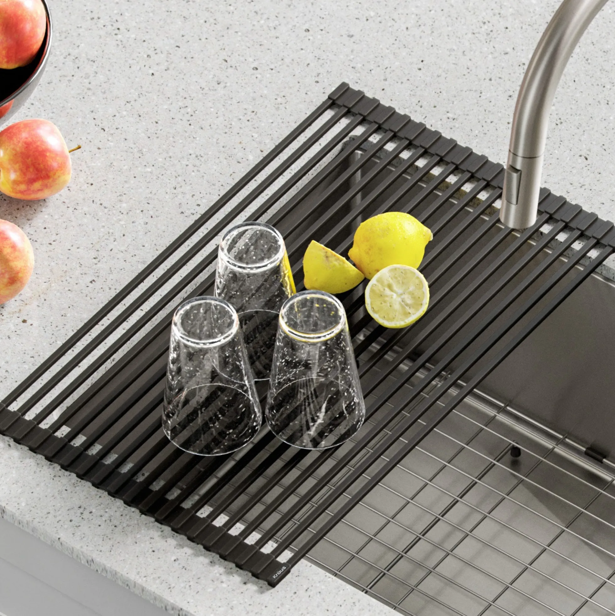 Multipurpose Over-Sink Roll-Up Dish Drying Rack in Jet Black