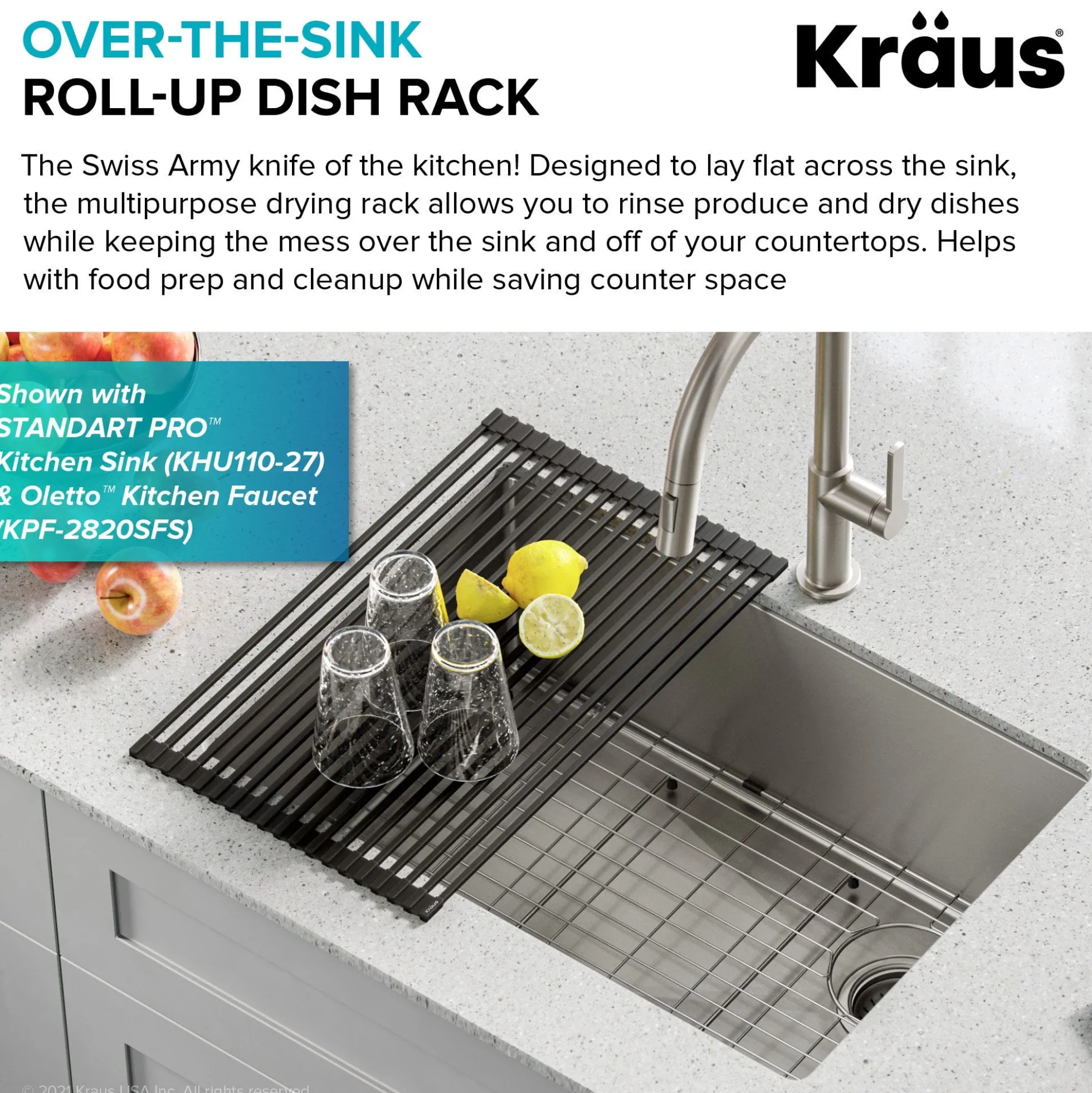 Multipurpose Over-Sink Roll-Up Dish Drying Rack in Jet Black