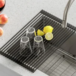 Multipurpose Over-Sink Roll-Up Dish Drying Rack in Dark Grey