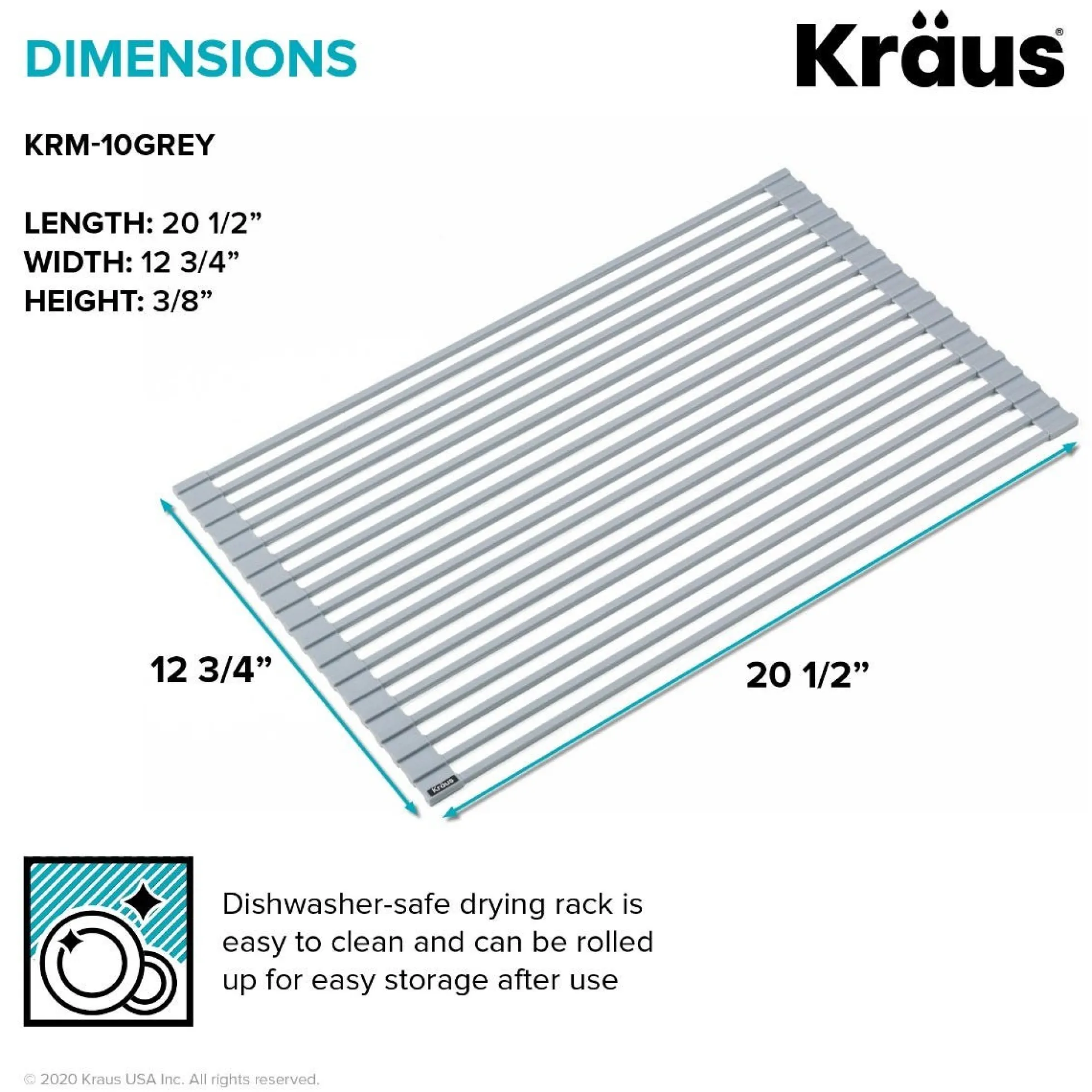 Multipurpose Over Sink Roll-Up Dish Drying Rack in Grey