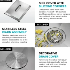 15” Outdoor Drop In / Top Mount 16-Gauge Marine Grade T-316 Stainless Steel Single Bowl Workstation Kitchen Sink with Outdoor Sink Cover