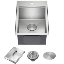 15” Outdoor Drop In / Top Mount 16-Gauge Marine Grade T-316 Stainless Steel Single Bowl Workstation Kitchen Sink with Outdoor Sink Cover