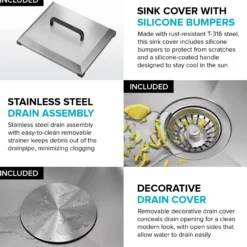 15” Outdoor Drop In / Top Mount 16-Gauge Marine Grade T-316 Stainless Steel Single Bowl Workstation Kitchen Sink with Outdoor Sink Cover