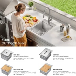 15” Outdoor Drop In / Top Mount 16-Gauge Marine Grade T-316 Stainless Steel Single Bowl Workstation Kitchen Sink with Outdoor Sink Cover